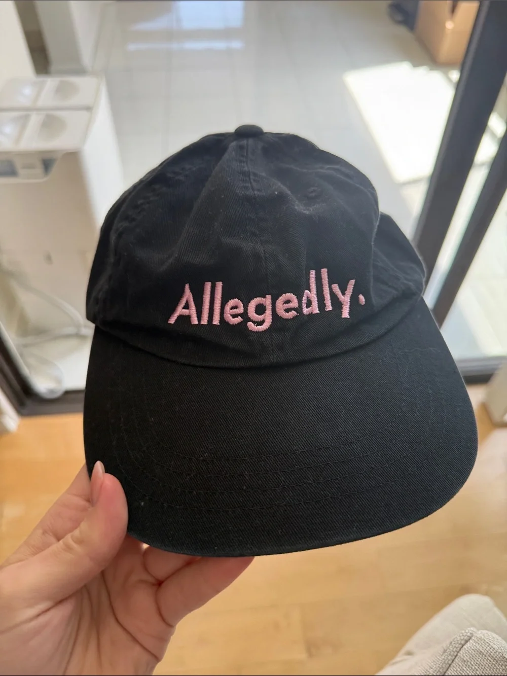Women’s “allegedly” Black Baseball Cap with Pink Embroidery giggly squad